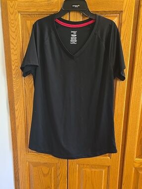 Danskin Now Black V-Neck Athleisure Workout Top L 12-14 Womens